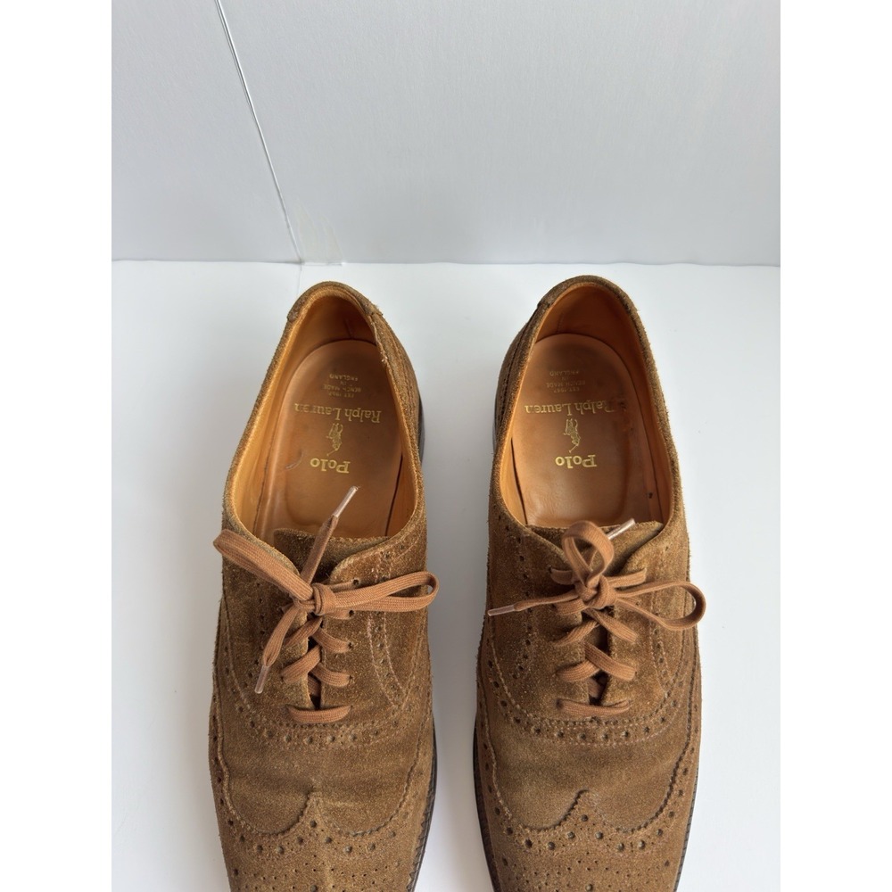 Polo Ralph Lauren Men's Brenton Suede Wingtip Tobacco Brown Dress Casual Shoe 9D - Picture 8 of 13